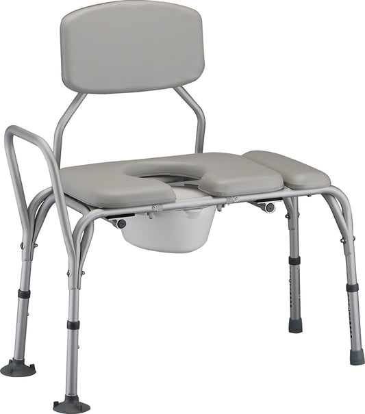 Padded Transfer Bench With Commode With Detachable Back