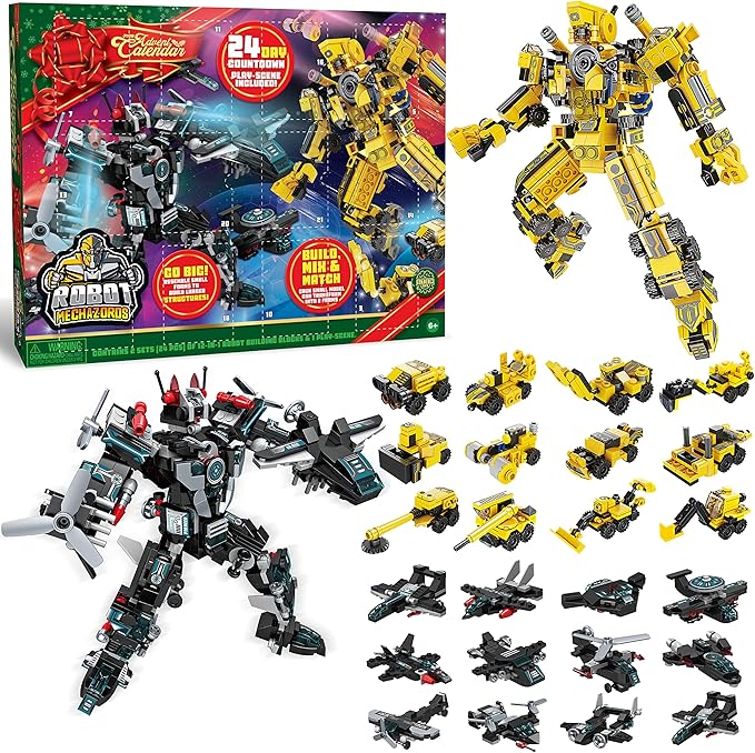 Robot Construction Vehicles Building Blocks Advent Calendar – 24 Days Christmas Countdown for Kids