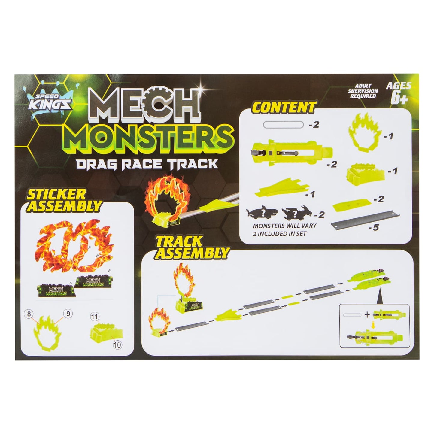 Mech Monsters Drag Race Track Set for Kids Ages 6+