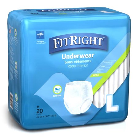 Unisex Adult Absorbent Underwear FitRight Pull On with Tear Away Seams Large Disposable Moderate Absorbency