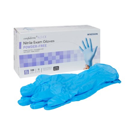Exam Glove McKesson Confiderm 6.5CX NonSterile Nitrile Extended Cuff Length Textured Fingertips Blue Chemo Tested