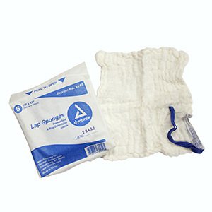 Surgical Laparotomy Sponge X-Ray Detectable Cotton 18 X 18 Inch 5 Count Pack Sterile Dynarex