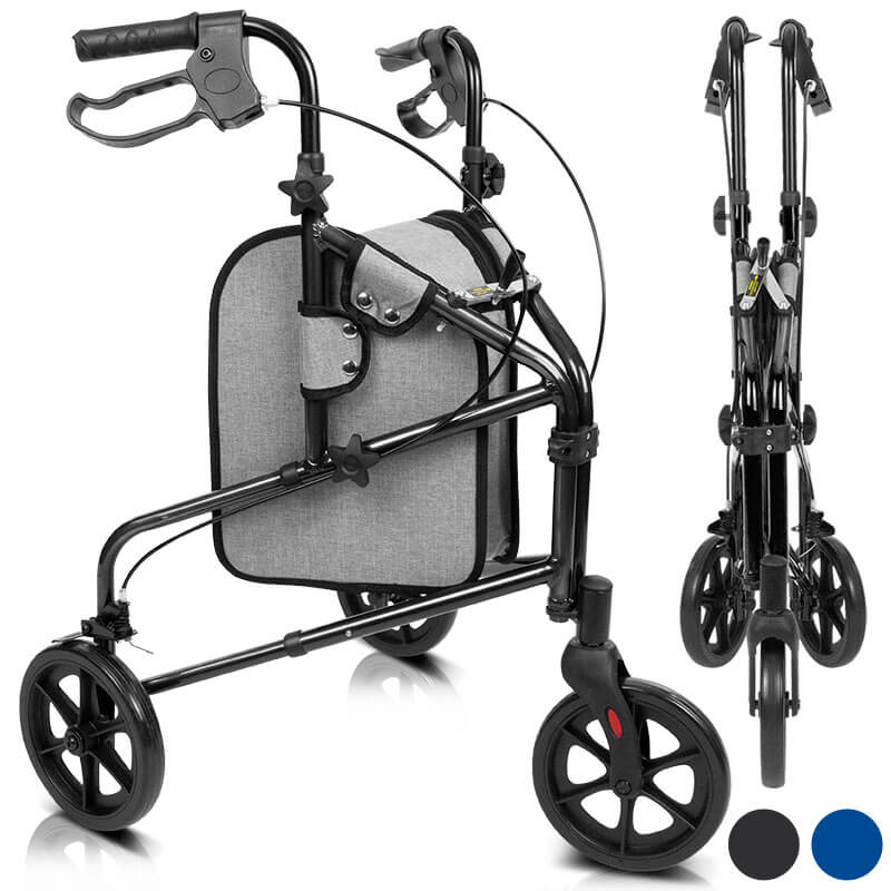  3 Wheel Walker Rollator - Lightweight Foldable Walking Transport Black