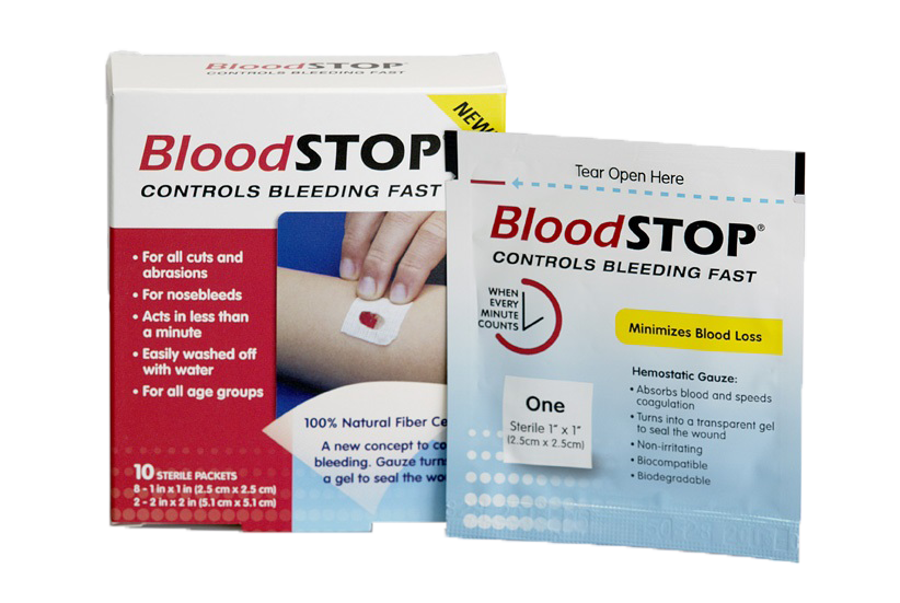 BloodSTOP OTC Hemostatic Dressing 1 x 1 & 2 x 2 Inch