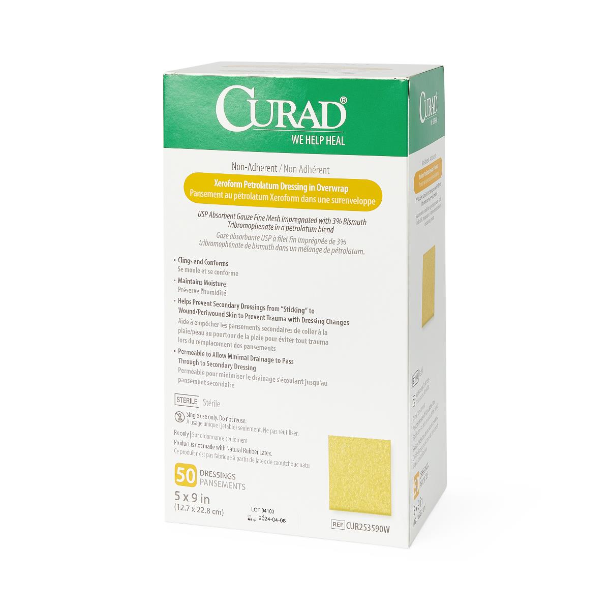 Curad Xeroform Petrolatum Impregnated Dressing 5 x 9 Inch Sterile Rectangle Gauze Dressing