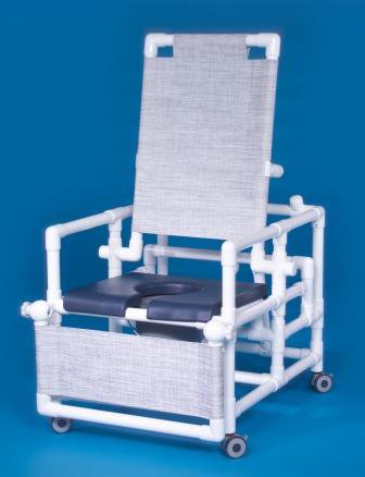 Commode / Shower Chair Deluxe Oversize Fixed Arms PVC Frame Reclining Mesh Backrest 28 Inch Seat Width 300 lbs. Weight Capacity