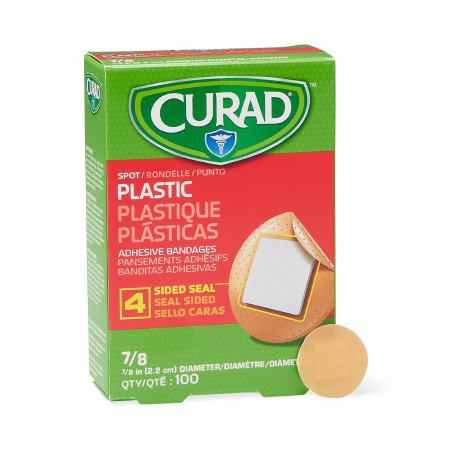 Adhesive Spot Bandage Curad 7/8 Inch Plastic Round Tan Sterile, Medline