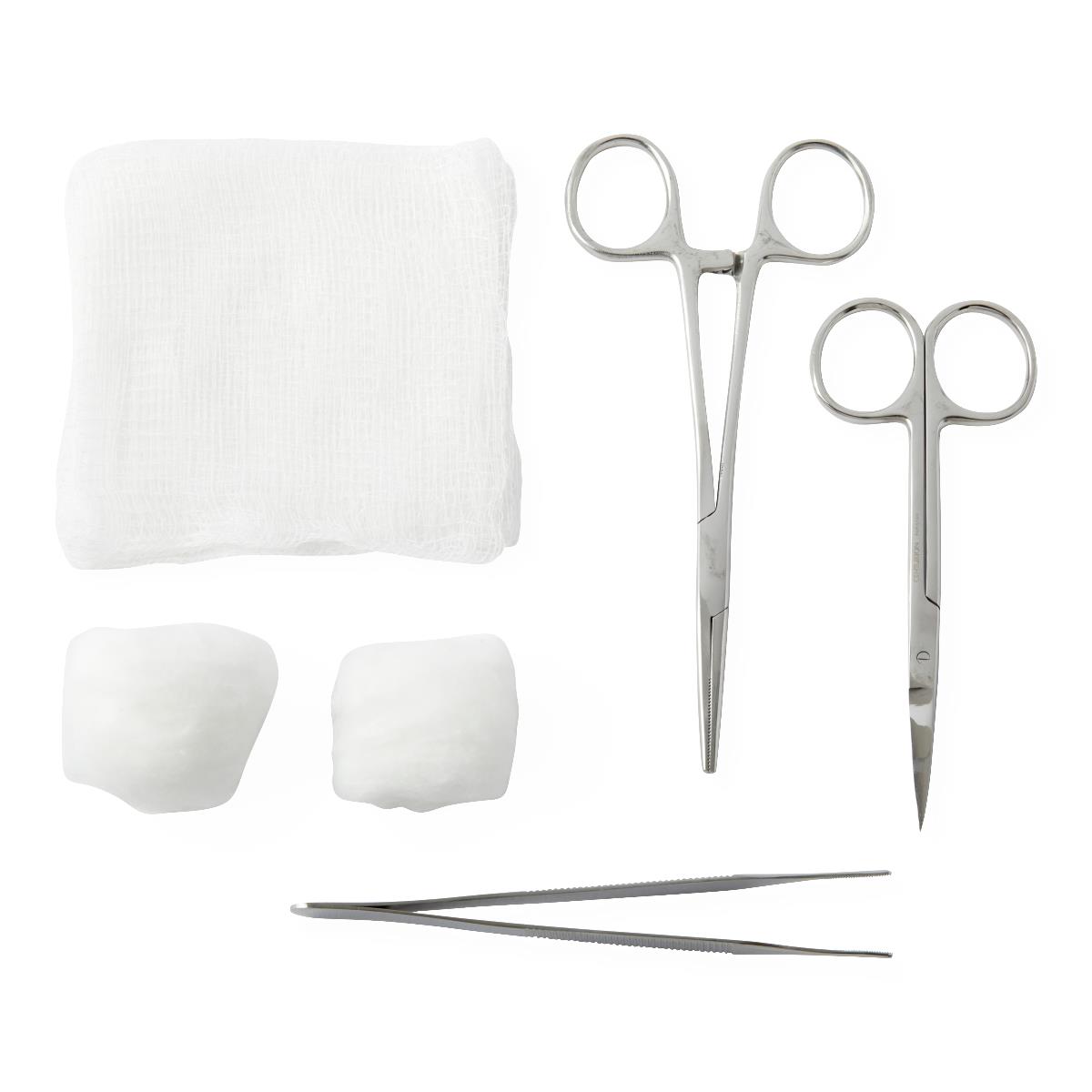 Medline Debridement Tray with Hemostat, Forceps & Scissors – Single-Use Procedure Kit