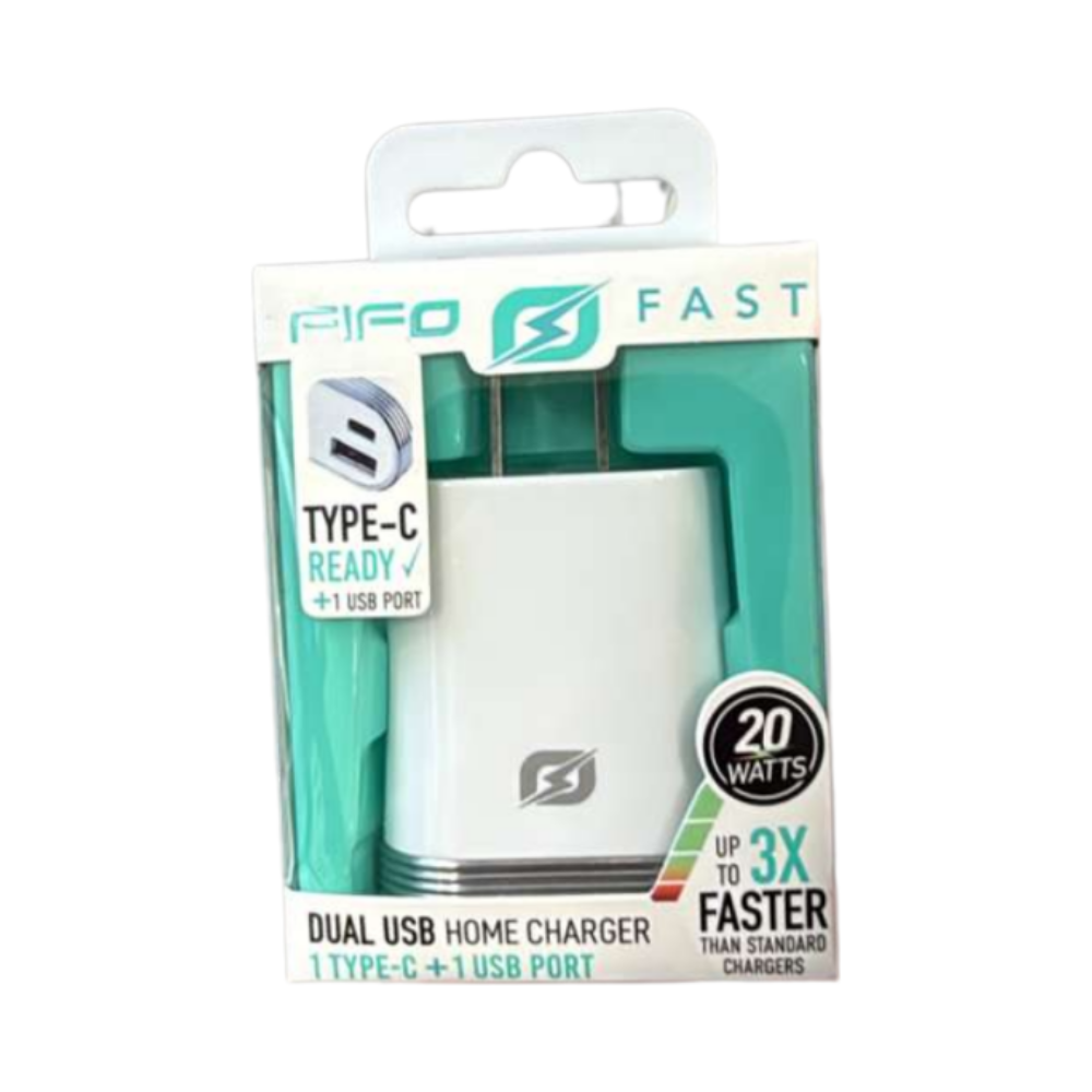FIFO Fast Dual USB Home Charger – 20W (1 USB-C + 1 USB Port)