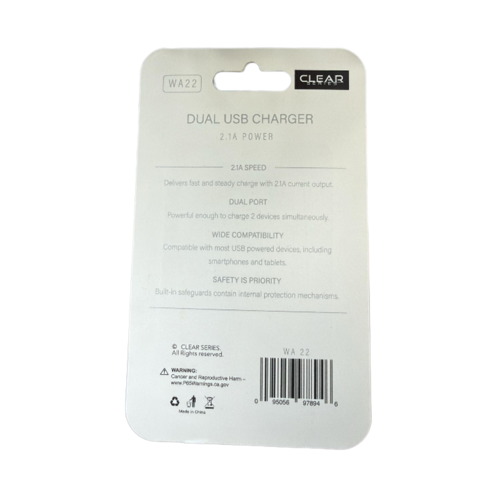 Clear Series Dual USB Charger 2.1A Power – Dual-Port Wall Adapter