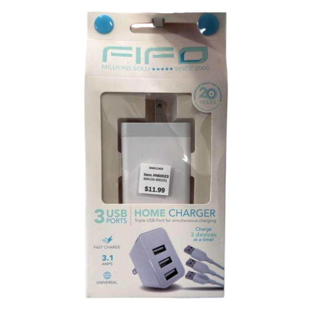 FIFO 3-Port USB Home Charger – 3.1A Fast Charge