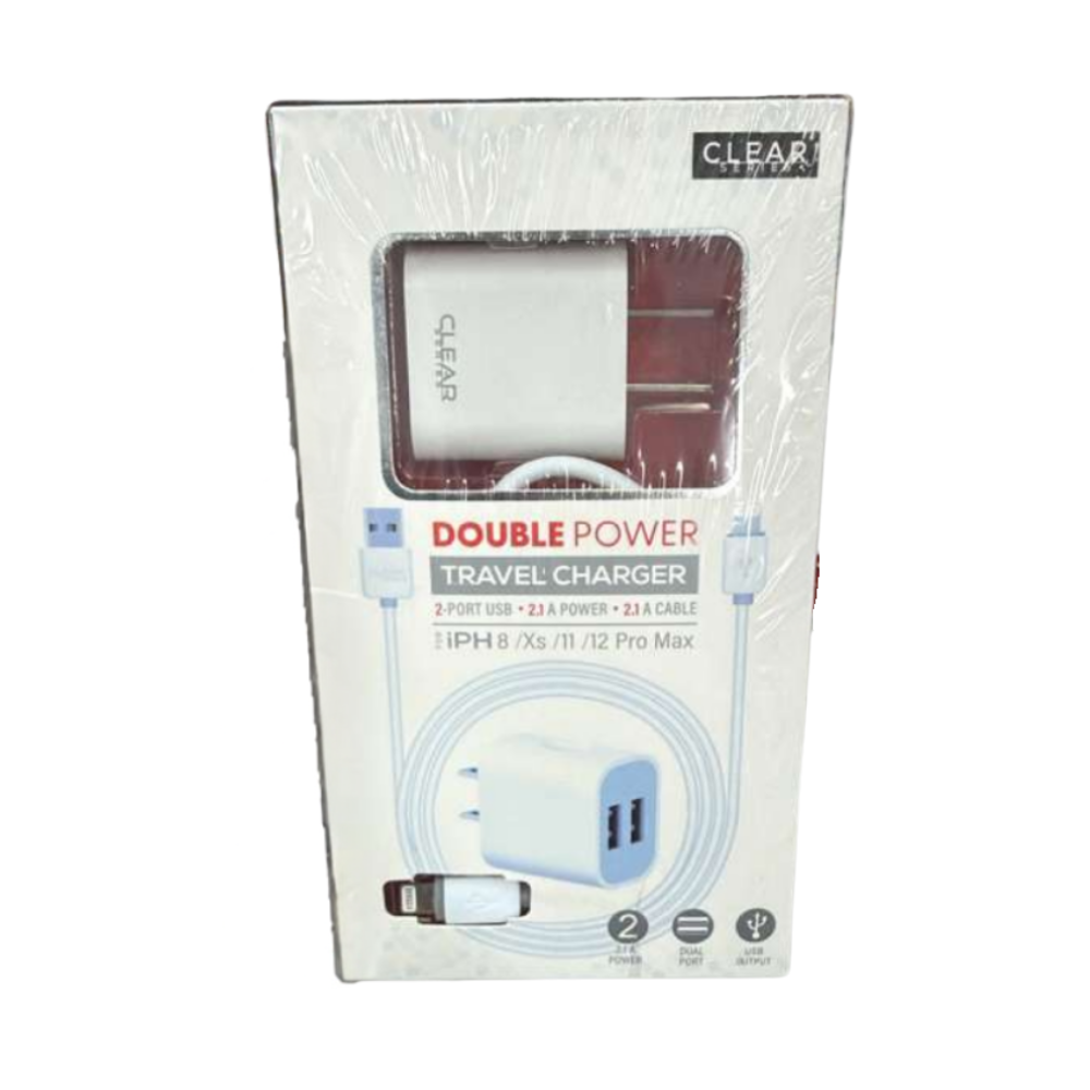 Clear Series Double Power Travel Charger with Dual USB Ports – 2.1A Output