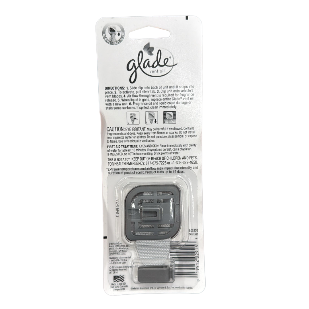 Glade Vent Oil Car Air Freshener – New Car Scent, Gray