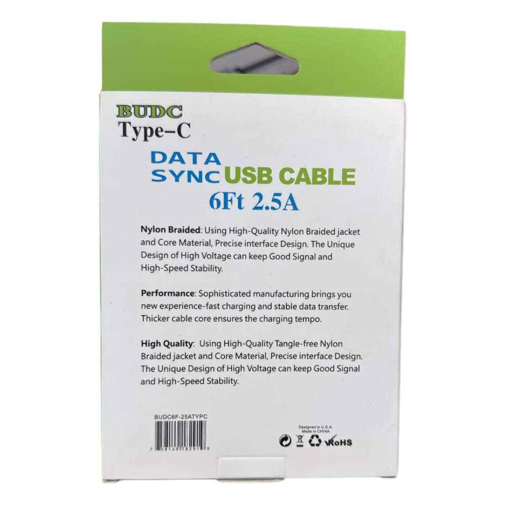 GEVEY BOX BUDC Type-C Data Sync USB Cable – 6FT, 2.5A Fast Charge
