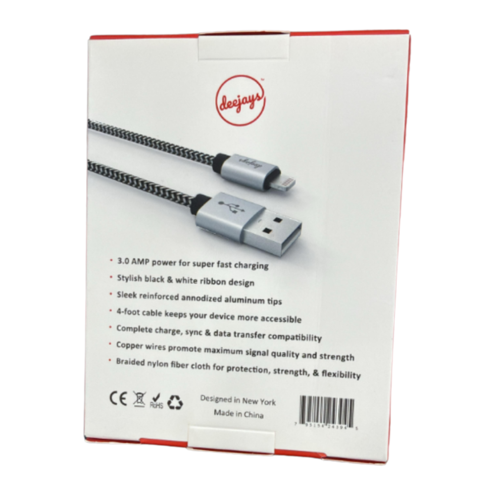 Deejays ULTRA-FLEX Braided Lightning to USB Charge/Sync Cable – 4FT (1.2M)
