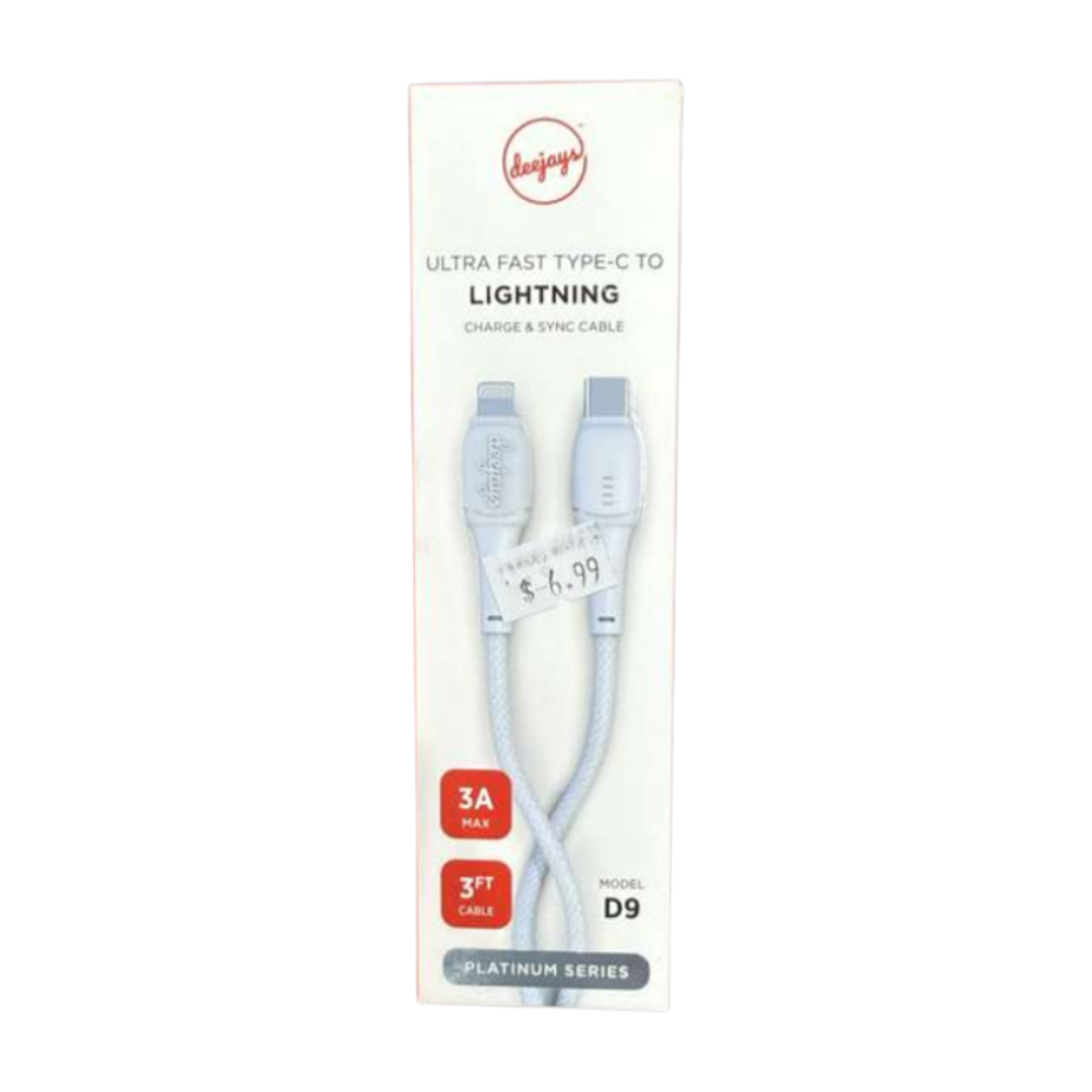 Deejays Platinum Series Ultra Fast Type-C to Lightning Charge & Sync Cable – 3FT, Model D9