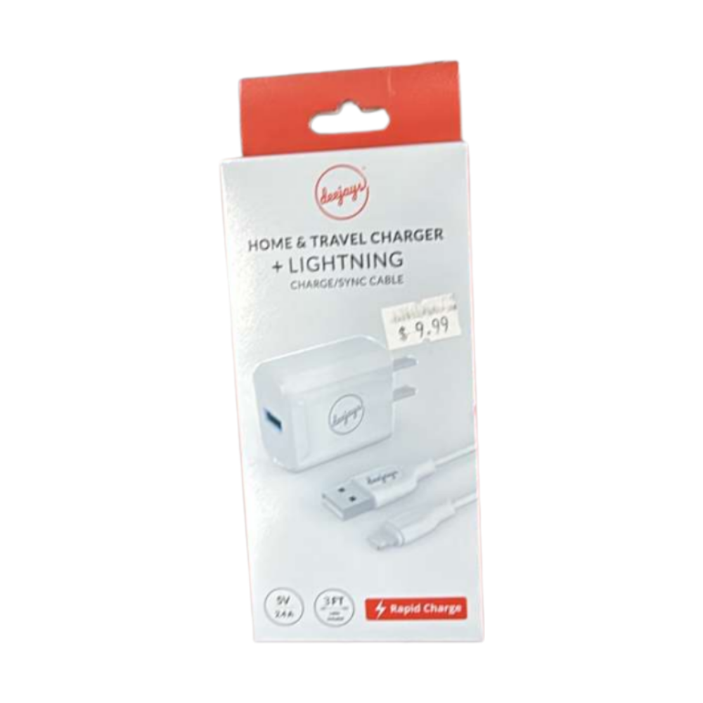 Deejays Home & Travel Charger with Lightning Charge/Sync Cable – 5V 2.4A, 3FT