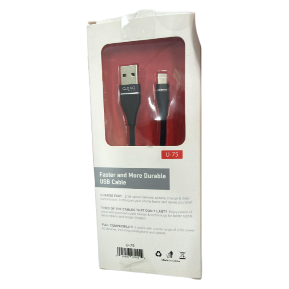 Clear Series Faster & More Durable USB Cable 2.1A – 3 Ft Fast USB to Lightning Cable (Model U-75)