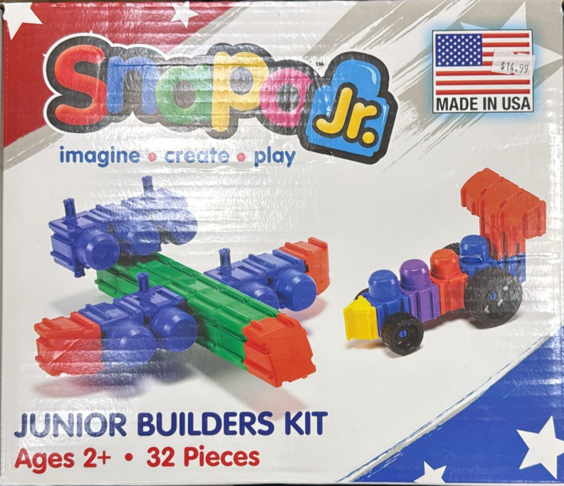 Snapo Jr. Junior Builders Kit – 32-Piece Creative Building Block Set, Made in USA