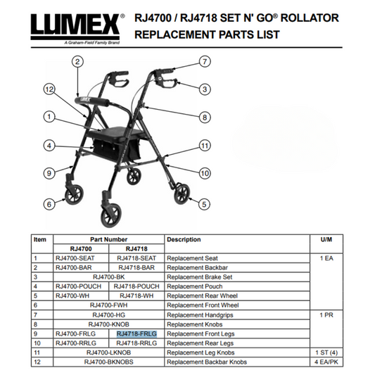 Rollator Front Leg Assembly For RJ4718 Rollator