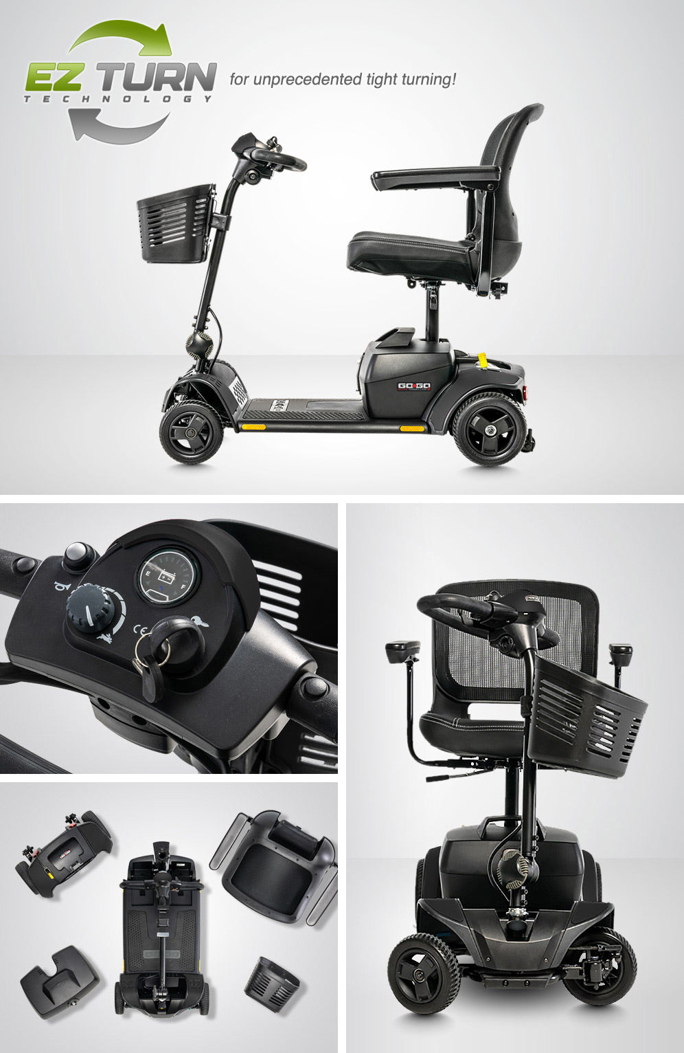 Go Go Elite Traveller 2 4-Wheel Scooter – EZ Turn Technology for 3-Wheel Maneuverability with 4-Wheel Stability with 18AH Battery