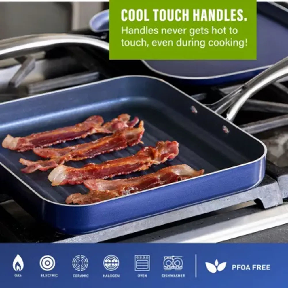 Granitestone Diamond Blue 10.5’’ Nonstick Grill Pan With Ridges Healthy Cooking, Effortless Cleanup