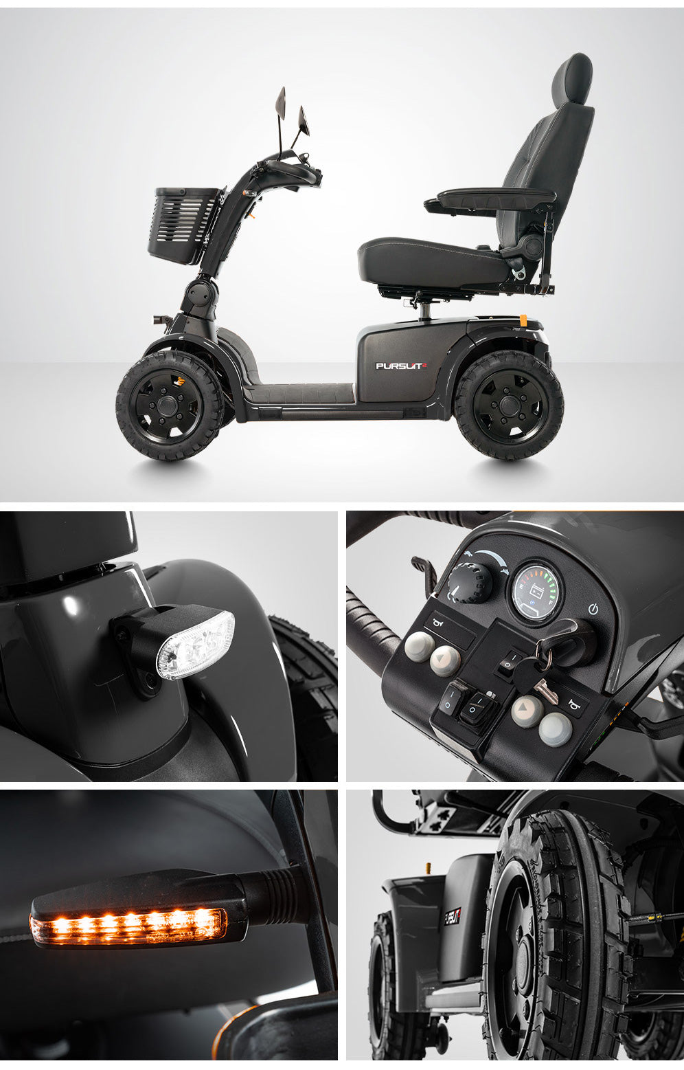 Pursuit 2 Outdoor Mobility Scooter – 9.3 MPH Speed, 40-Mile Range, Pneumatic Tires for Adventures on Any Terrain with 50AH Lithium