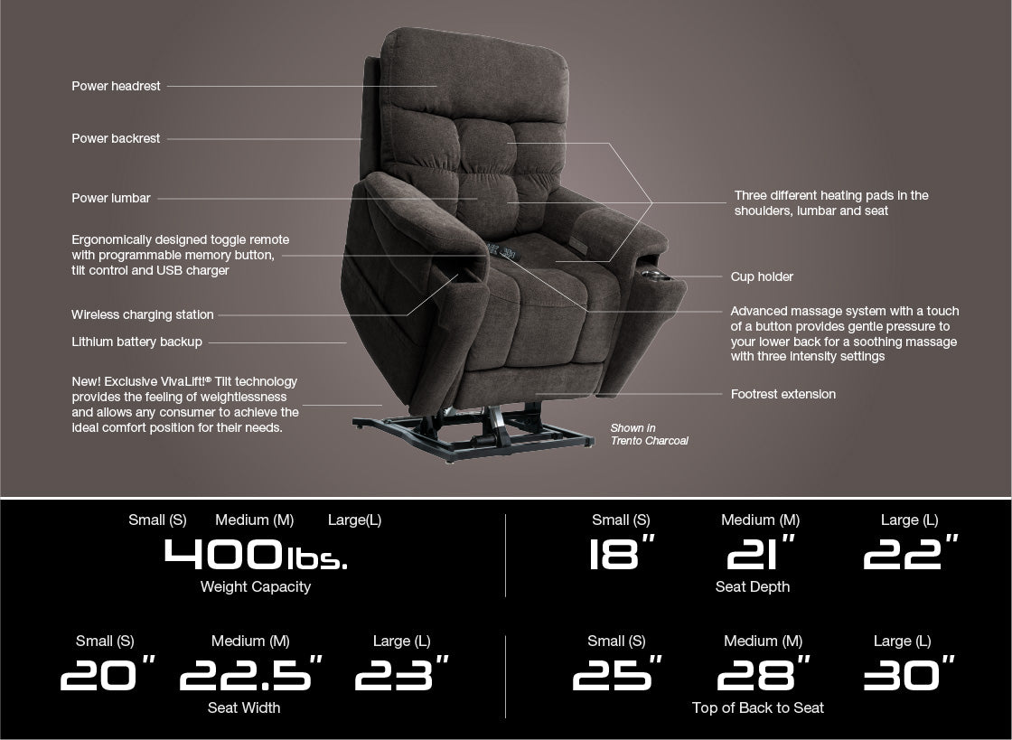 Pride Mobility VivaLift Ultra Electric Power Lift Recliner Chair Medium, 4-Position, USB Remote, Power Assist Lift Sofa