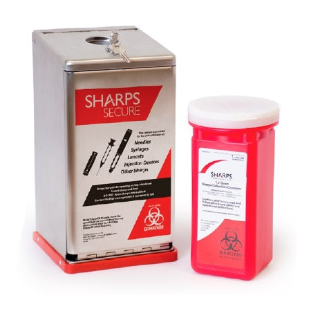 Sharps Container Sharps Secure Red Base 8.62 H X 4.5 W X 4.5 L Inch Vertical Entry 0.375 Gallon
