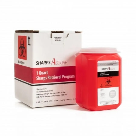 Mailback Sharps Container Sharps Assure Red Base 3-3/4 L X 3-3/4 W X 5.6 H Inch Vertical Entry 0.25 Gallon