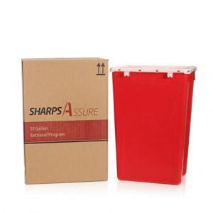 Mailback Sharps Container Intro Kit Sharps Assure Red Base 13 L X 17-3/10 W X 24-3/5 H Inch Vertical Entry 18 Gallon