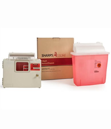 Mailback Sharps Container Intro Kit Sharps Assure Translucent Red Base 12-1/4 L X 4-3/4 W X 10-1/2 H Inch Horizontal Entry 1.35 Gallon