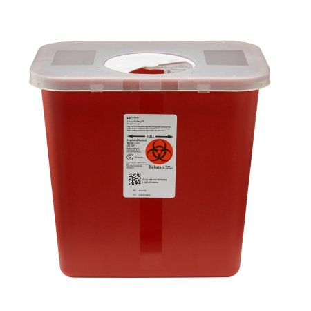 Sharps Container SharpSafety„¢ Red Base 10 H X 10-1/2 W X 7-1/4 D Inch Vertical Entry 2 Gallon