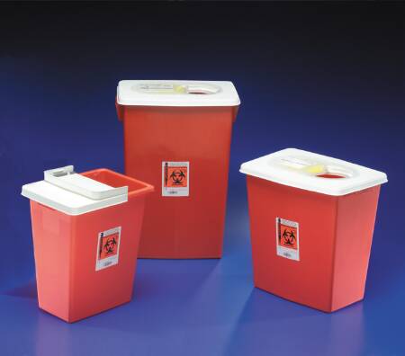 Sharps Container SharpSafety„¢ Red Base 17-3/4 H X 11 W X 15-1/2 D Inch Horizontal Entry 8 Gallon