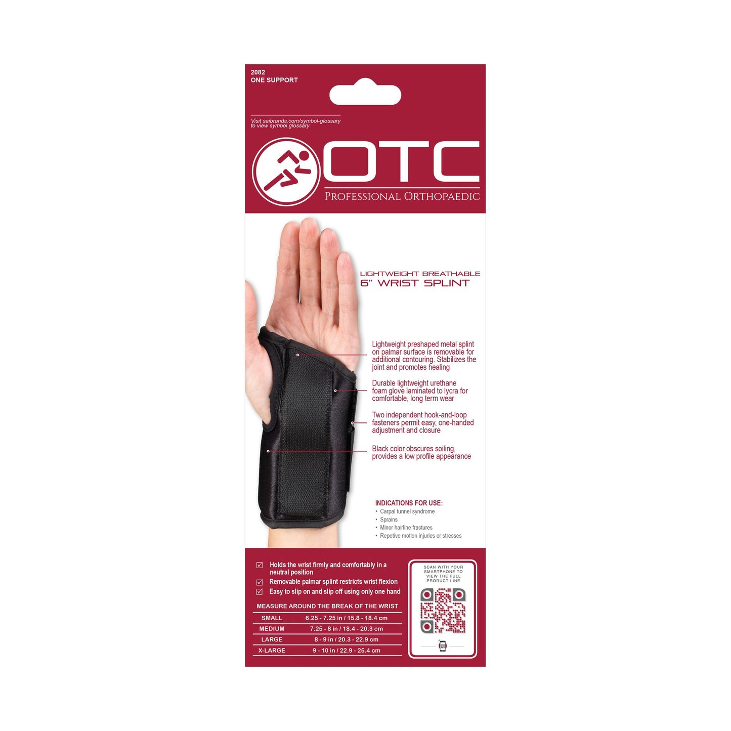 Comfort and Stability 6" Lightweight Wrist Splint Adjustable Support for Pain Relief
