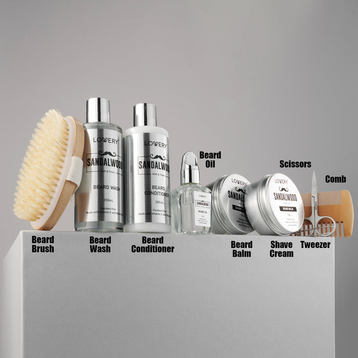 Luxe Sandalwood Beard Grooming Kit Elevate His Grooming Routine with this 11Pc Men's Pampering Body Care Set