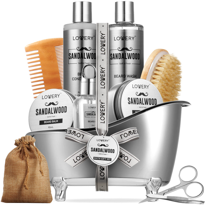 Luxe Sandalwood Beard Grooming Kit Elevate His Grooming Routine with this 11Pc Men's Pampering Body Care Set