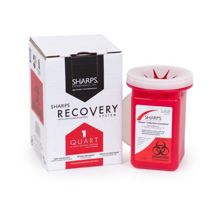 Mailback Sharps Container Sharps Recovery System„¢ Red Base 4-1/2 L X 4-1/2 W X 7 H Inch Vertical Entry 0.25 Gallon