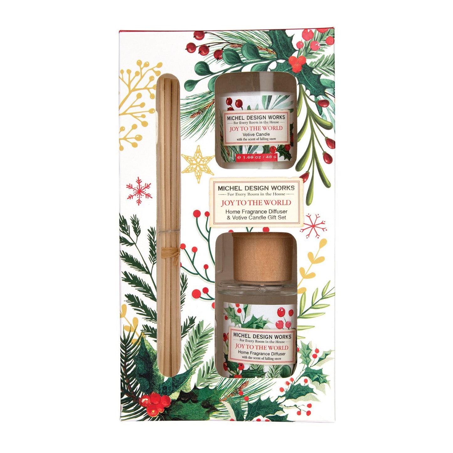 Michel Design Works Harmony of the Holidays Joy to the World Home Fragrance Diffuser and Votive Candle Set
