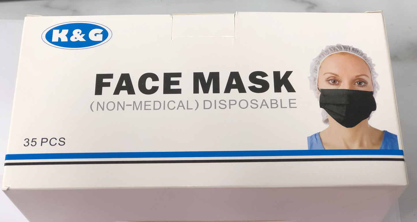 K & G 4-Ply Face Mask Non-Medical, Disposable, 35 PCS in a Box - Hypoallergenic, Nose Bar Adaptable, High Filtration Capacity, Perfect Fitting"