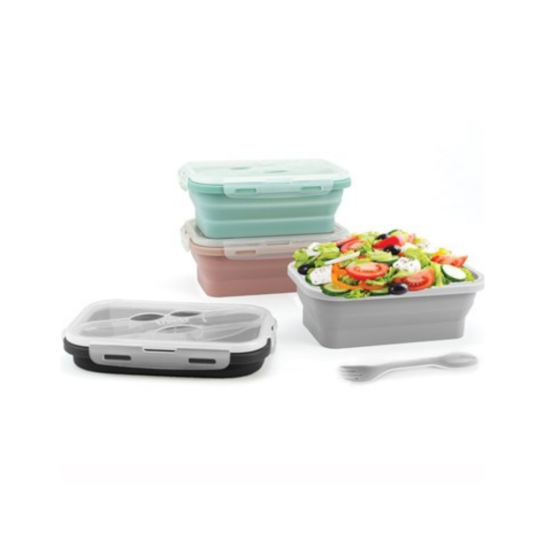 Krumbs Kitchen Essentials Silicone Lunch Container with Wheat Straw Utensil Set