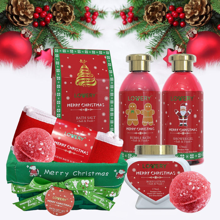 Strawberry Sandalwood Merry Christmas Gift - 7Pc Spa Kit for Holiday Bliss