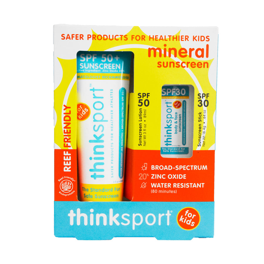 Thinksport Kids Safe Sunscreen Combo Pack: 3oz SPF 50 Sunscreen + SPF 30 Sunscreen Stick