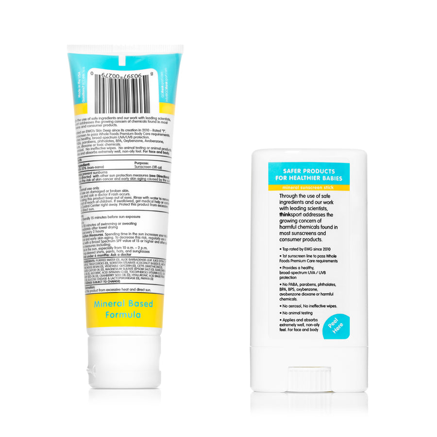 Thinksport Kids Safe Sunscreen Combo Pack: 3oz SPF 50 Sunscreen + SPF 30 Sunscreen Stick