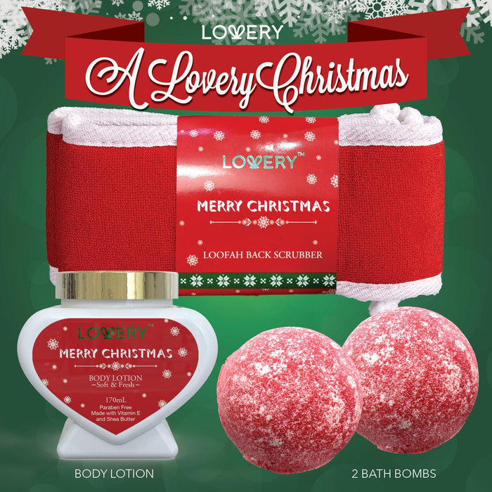 Strawberry Sandalwood Merry Christmas Gift - 7Pc Spa Kit for Holiday Bliss