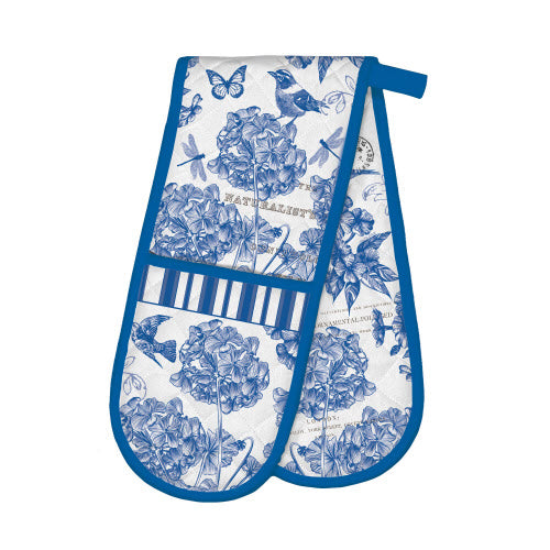 Michel Design Works Indigo Cotton Double Oven Glove Chic and Protective Kitchen Accessory in Blue and White
