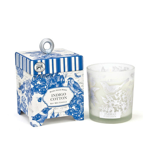 Michel Design Works Indigo Cotton 6.5 oz. Wax Candle Fresh Linen Fragrance with Floral Undertones