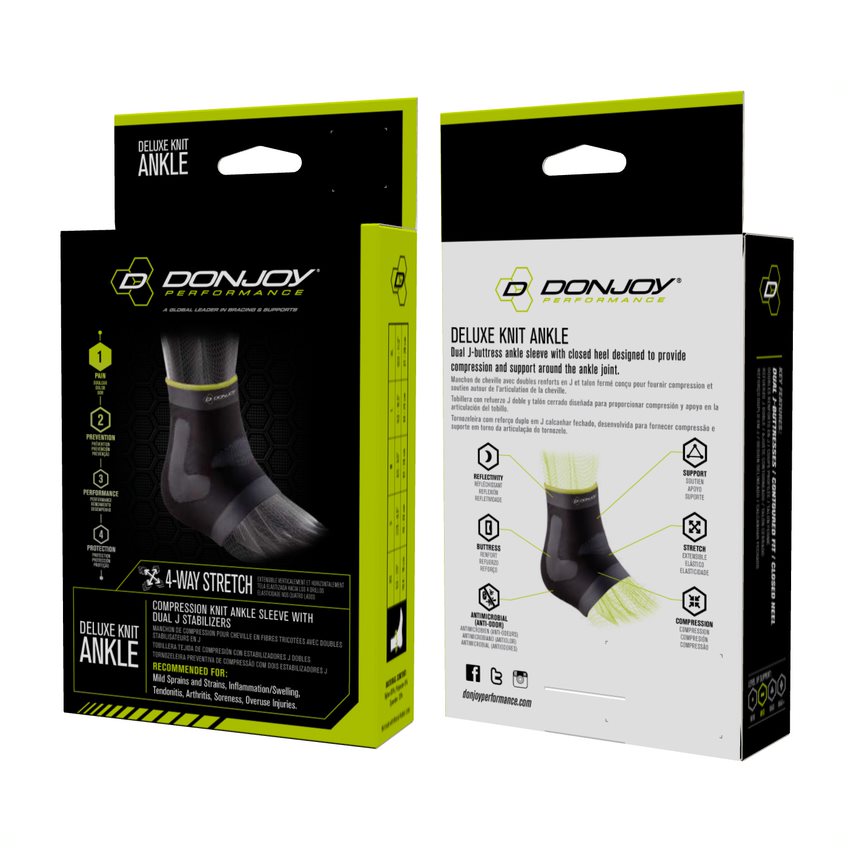 ANAFORM Deluxe Knit Ankle Brace Advanced Support in Stylish Black/Slime for Mild Sprains, Tendonitis, Arthritis and Soreness