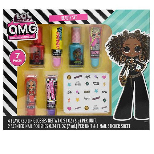 LOL OMG Beauty Lip & Nail Set Create Your Own Nail Designs with Flavored Lip Gloss and Scented Nail Polishes