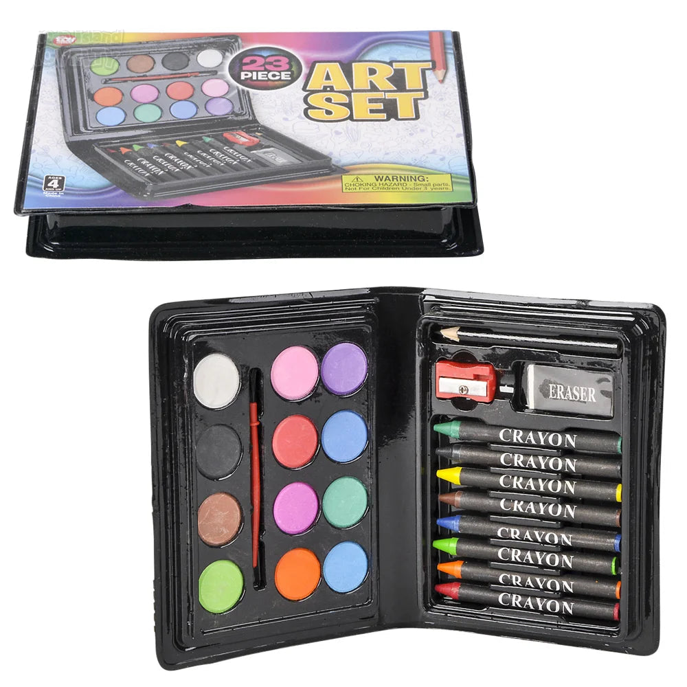 Mini Art Set for Kids – 23-Piece Creative Kit with Watercolors, Crayons, Paint Brush, Pencil & More